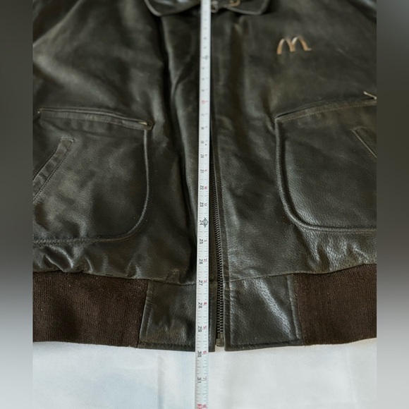 VTG EXCELLED LEATHER BOMBER BIKER JACKET AVIATOR BROWN/MAP GRAPHIC LINER  SZ XXL - Picture 14 of 16